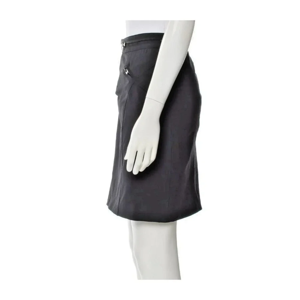 Versace Black Wool‎ Blend Pencil Skirt Sz 8 IT 44 Flap Pockets